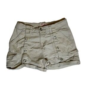 Y2K Vintage Delia's Girls Khaki Micro Shorts Stretch Ruched Button Accents Sz 16